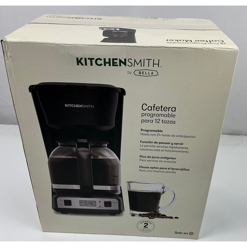 KitchenSmith by Bella 12 Cup Programmable Coffee Maker Black Auto‎ Drip NEW